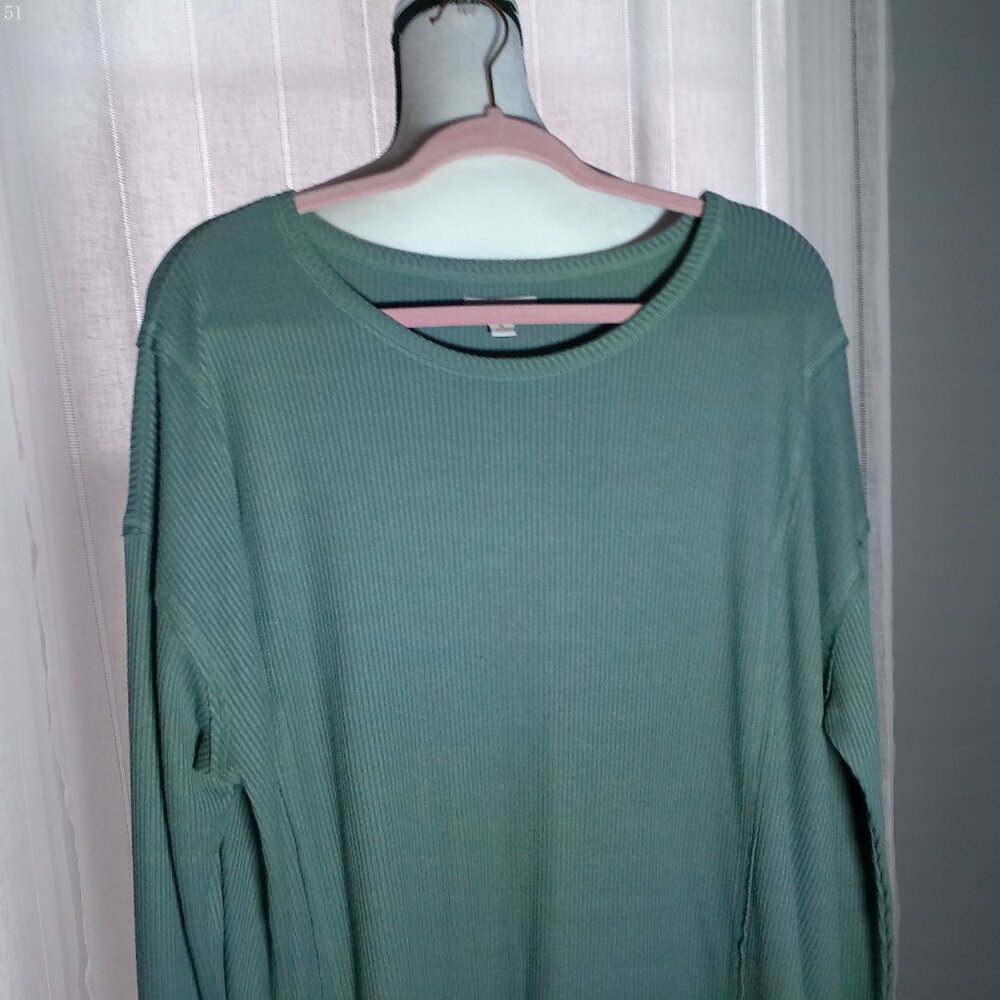 KNOX ROSE Tunic Knit Ribbed Medium Green NWOT XL - Picture 2 of 7